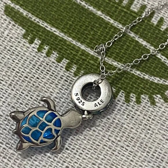Pandora Turtle Necklace With Blue Diamonds - Picture 3 of 5